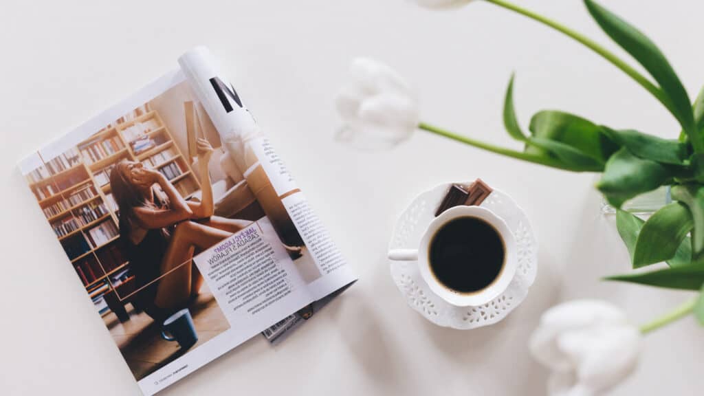 magazine and coffee