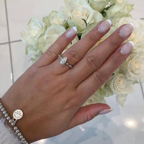 french manicure nails with white roses
